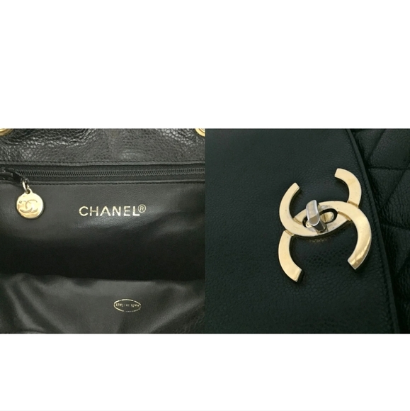 CHANEL Quilted Matelasse CC Logo Caviar Skin Chain Backpack Black - Picture 11 of 11